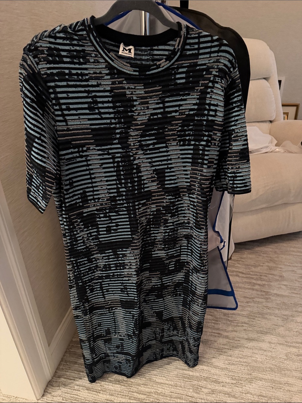 Missoni Black and Light Blue Knit Short-Sleeve Dress